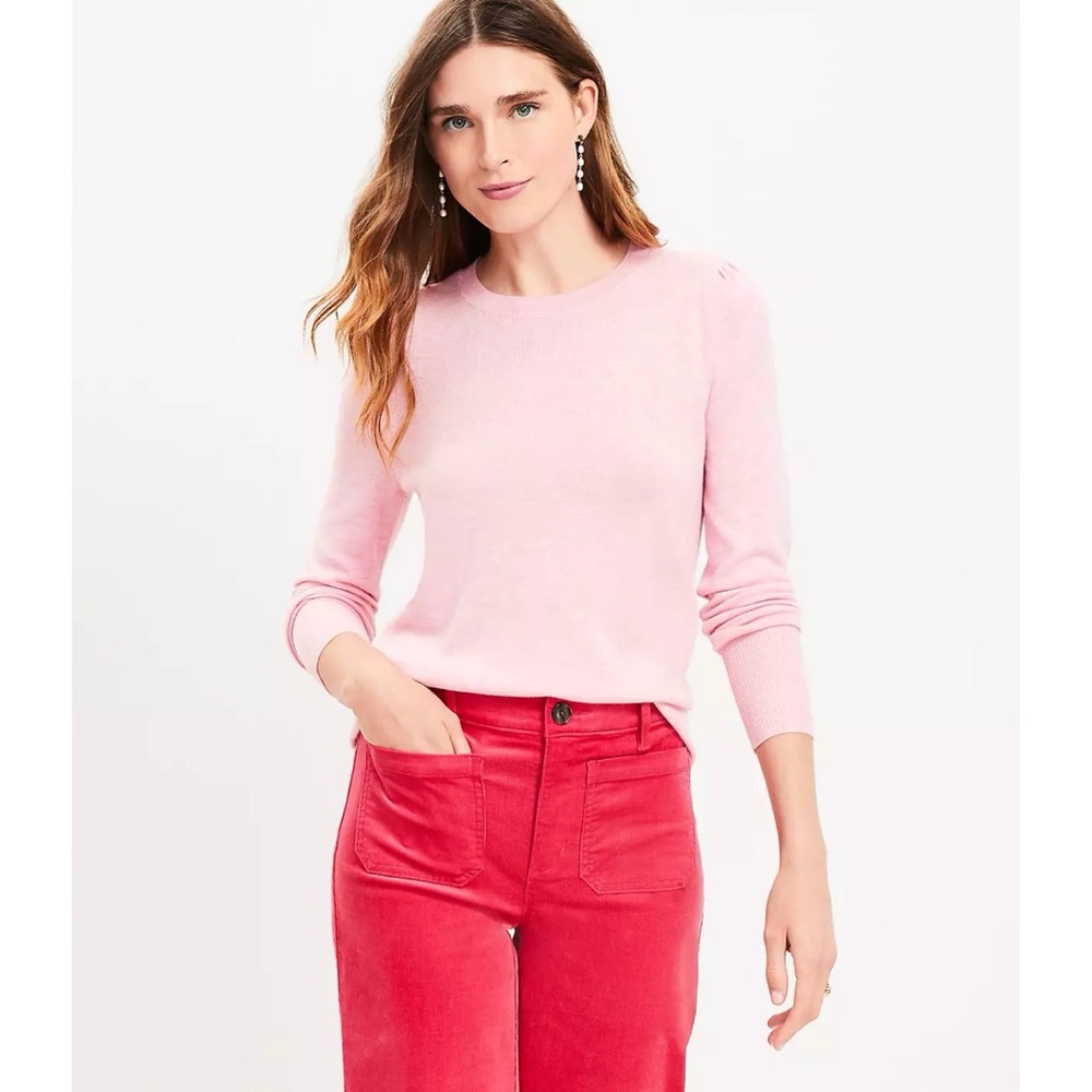 Loft Hot Pink Knit Sweater with Puff Sleeves XS Petite - Picture 11 of 13